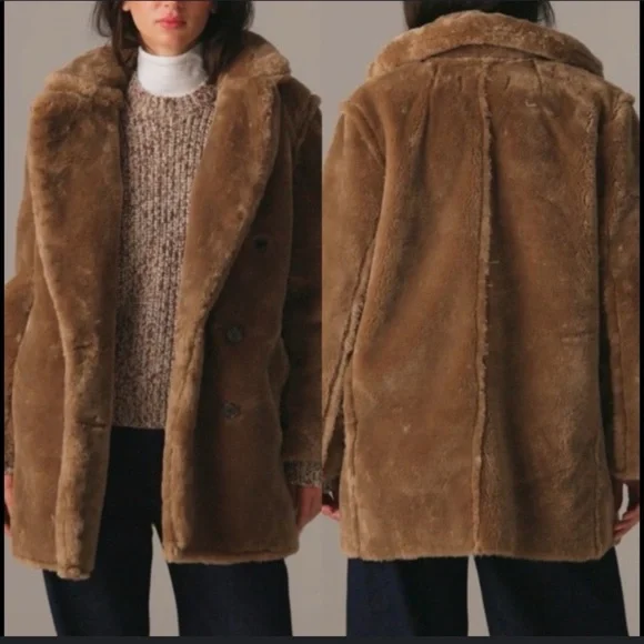 New with tags J. Crew brown faux fur double breasted coat. Size XS - Picture 9 of 9